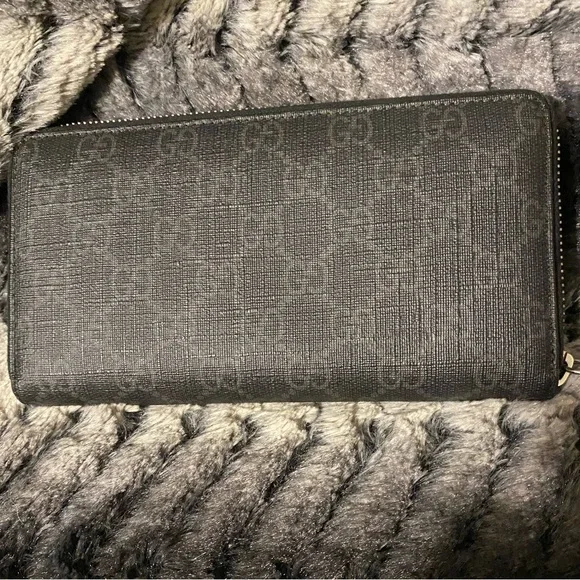 Gucci Long Wallet GG Supreme Eagle Pvc women/Men Black W/COA